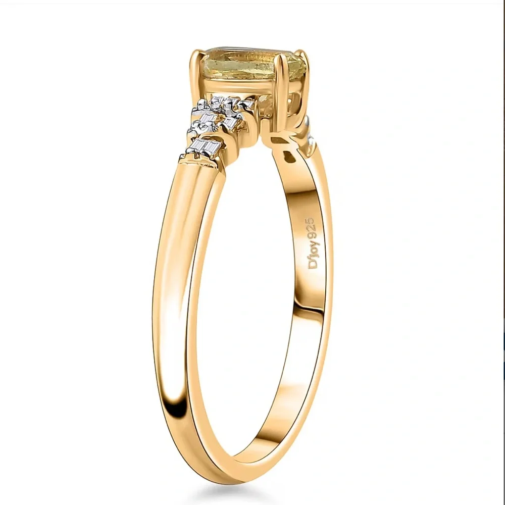 NEW Natural Diamond and Yellow Apatite 0.60 ctw Gold Plated Ring
